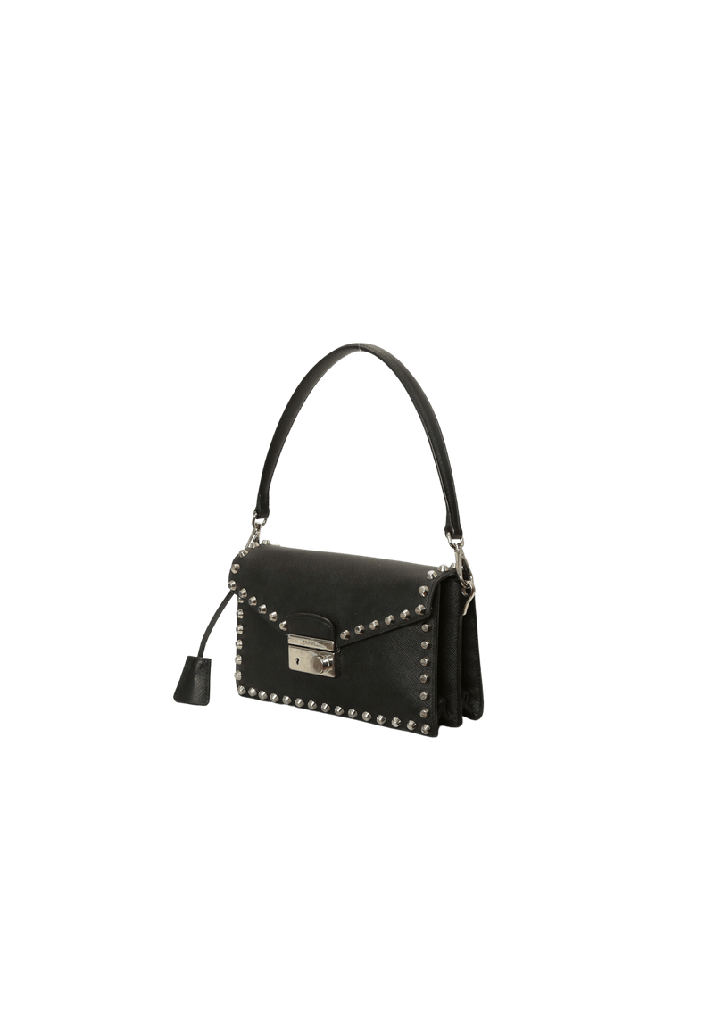 SAFFIANO STUDDED FLAP BAG