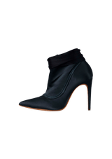 LIZ SUEDE-TRIMMED EMBELLISHED SATIN ANKLE BOOTS 38.5