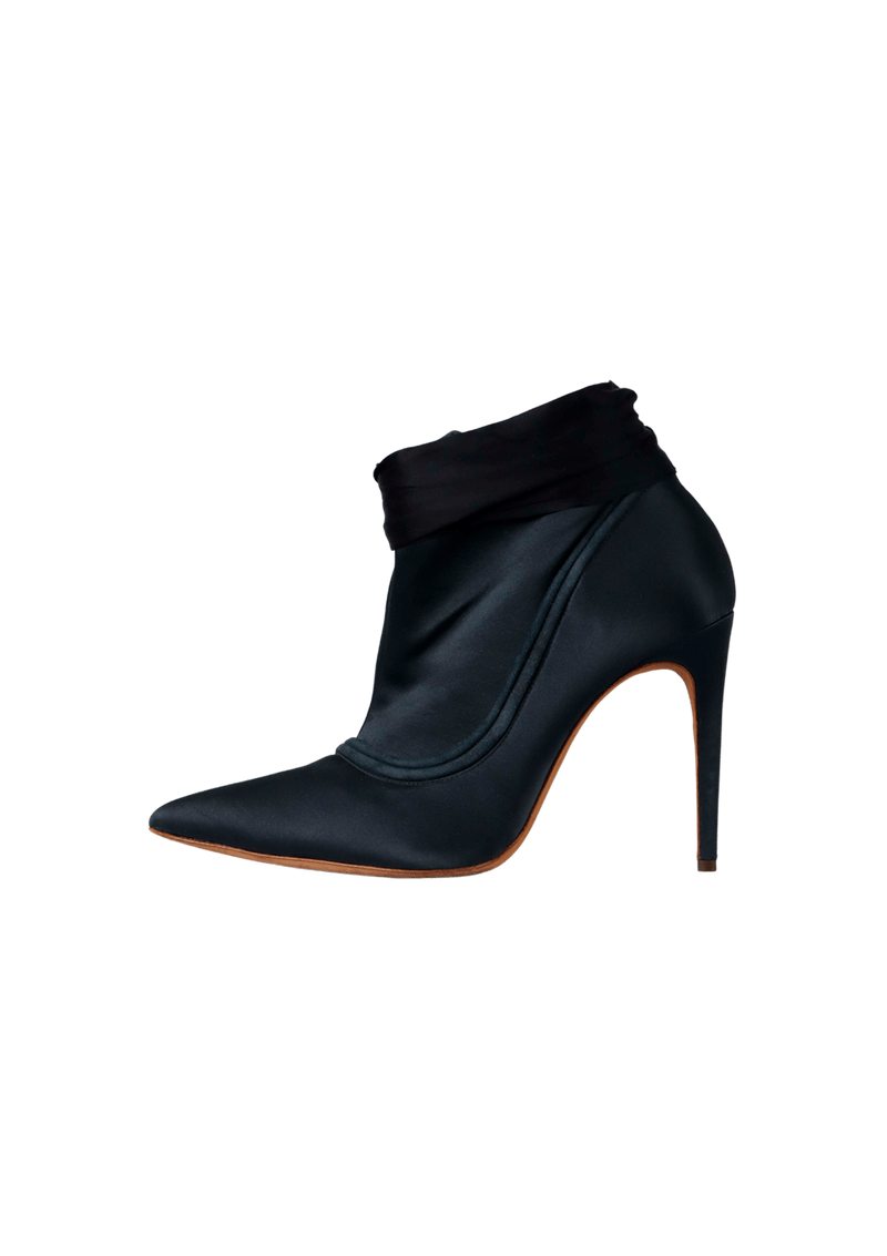 LIZ SUEDE-TRIMMED EMBELLISHED SATIN ANKLE BOOTS 38.5