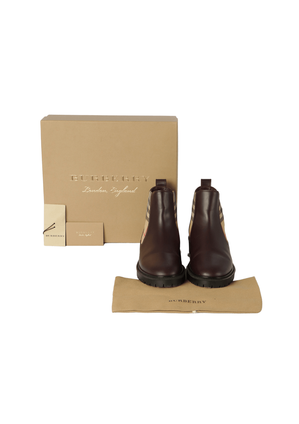 Bota Burberry Allostock Check Chelsea Boots 37 Vinho Original – Gringa