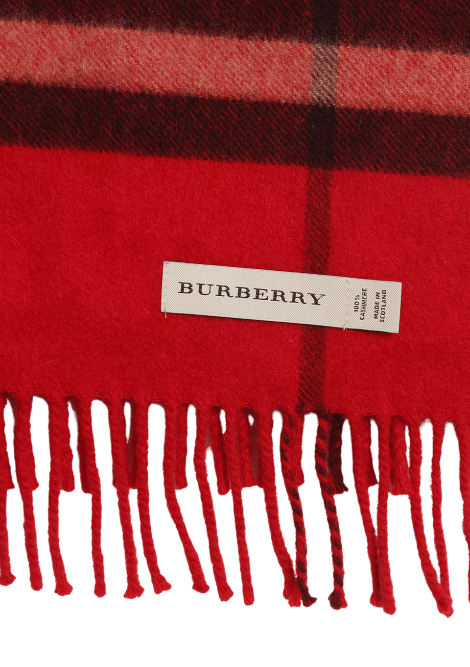 CACHECOL BURBERRY CASHMERE VINTAGE CHECK FRINGE SCARF VERMELHO