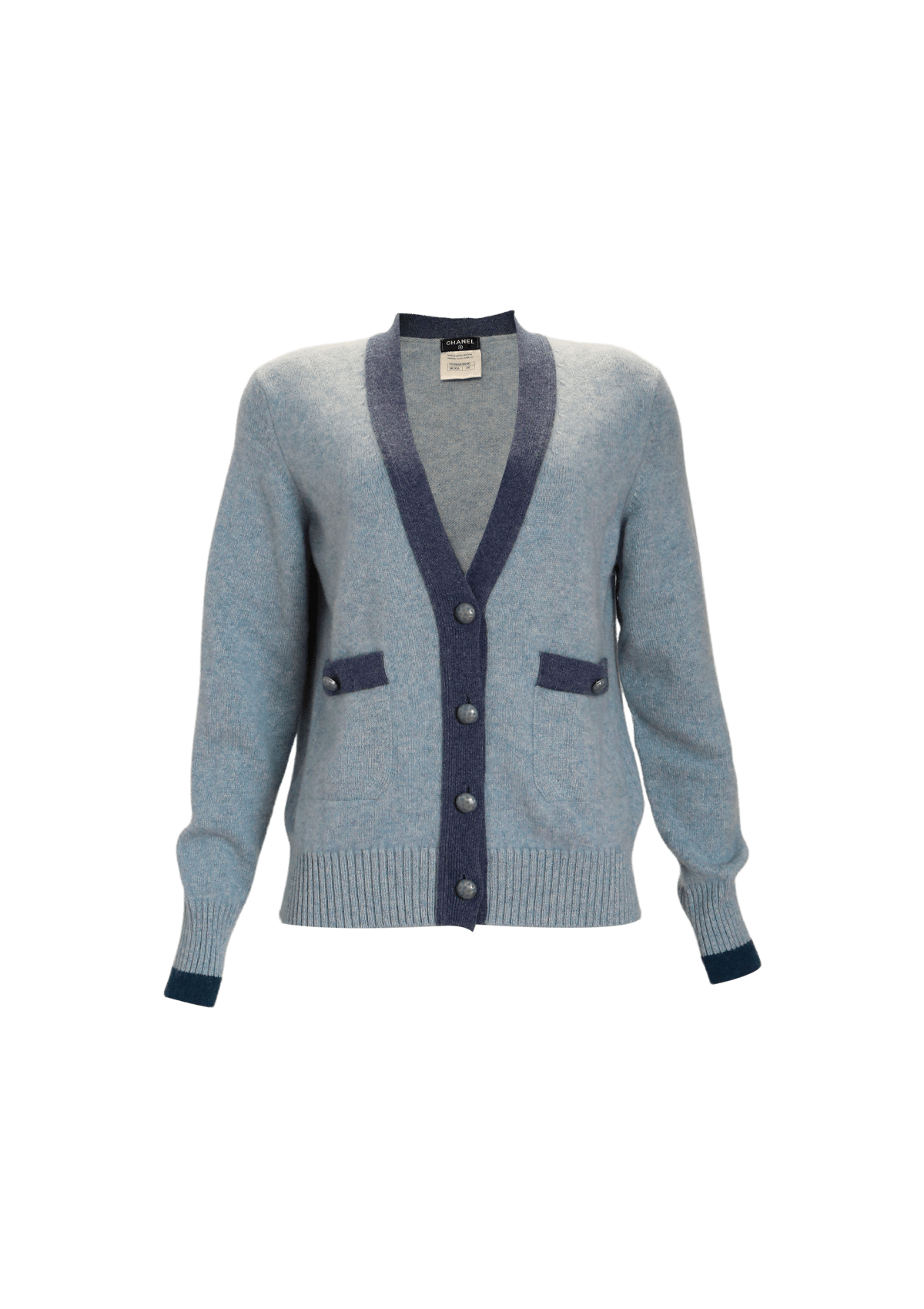 CASACO CHANEL BUTTON CASHMERE CARDIGAN 40 BICOLOR ORIGINAL – Gringa