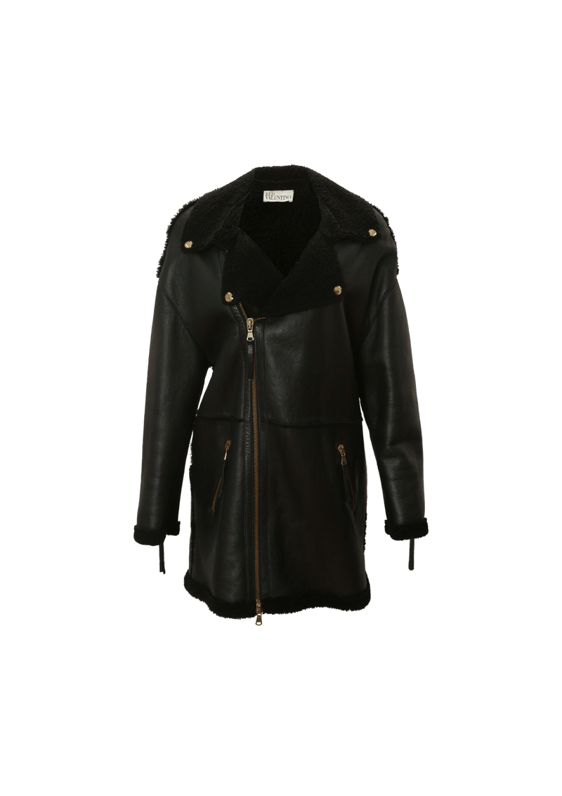 LEATHER SHEARLING COAT 36