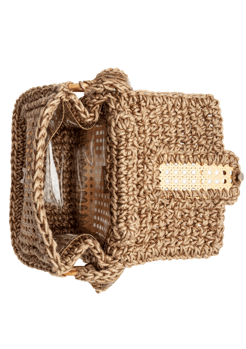 BOLSA BAÚ EM CROCHÊ DE SISAL E PALHA INDIANA METALIZADA