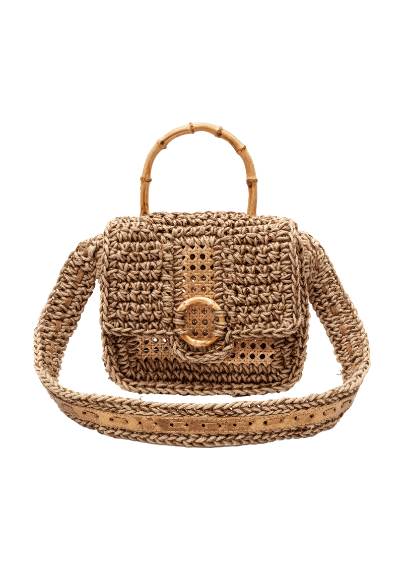 BOLSA BAÚ EM CROCHÊ DE SISAL E PALHA INDIANA METALIZADA