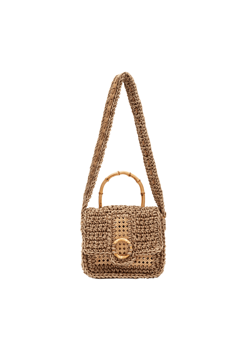 BOLSA BAÚ EM CROCHÊ DE SISAL E PALHA INDIANA METALIZADA