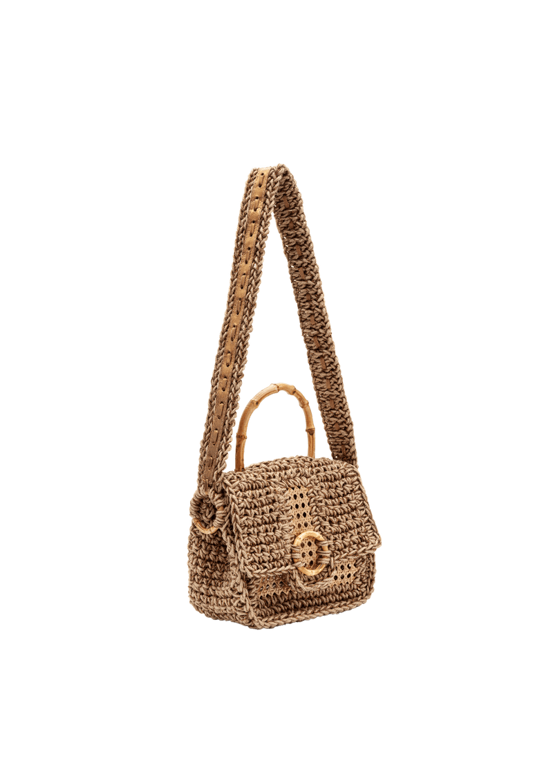 BOLSA BAÚ EM CROCHÊ DE SISAL E PALHA INDIANA METALIZADA