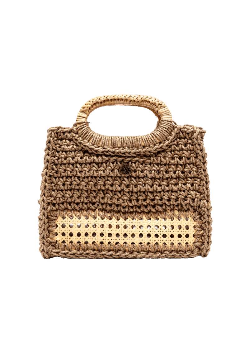 BOLSA TOTE EM CROCHÊ DE SISAL E ALÇA DE RATTAN