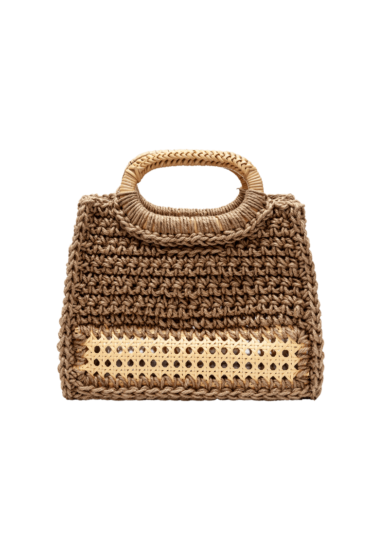 BOLSA TOTE EM CROCHÊ DE SISAL E ALÇA DE RATTAN