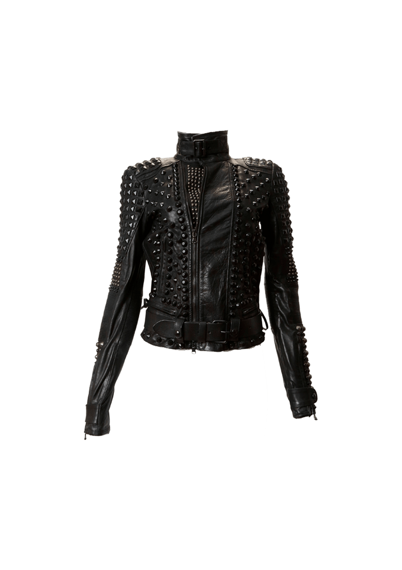 BLACK GOLD STUDDED LEATHER BIKER JACKET 32