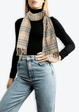 CASHMERE CHECK FRINGE SCARF