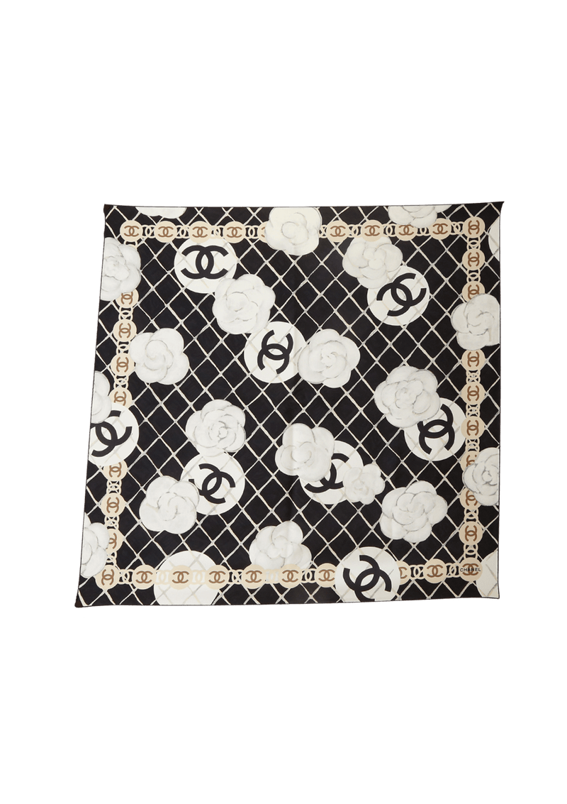 CAMELIA AND CC LOGO PRINT SILK SCARF