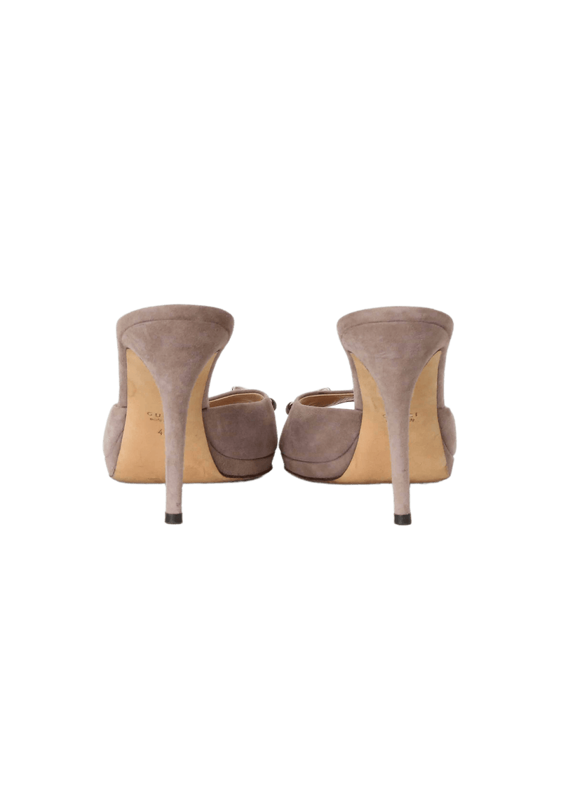 SUEDE HORSEBIT OPEN TOE MULES 38