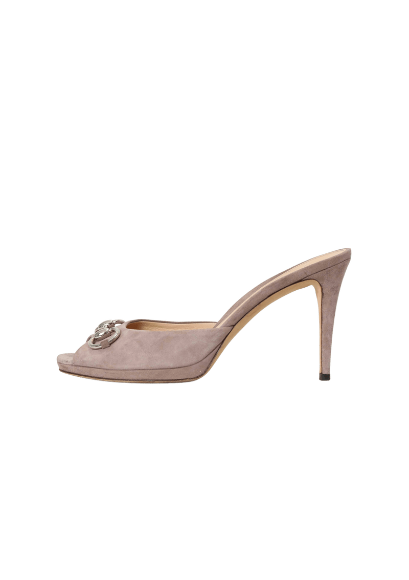 SUEDE HORSEBIT OPEN TOE MULES 38