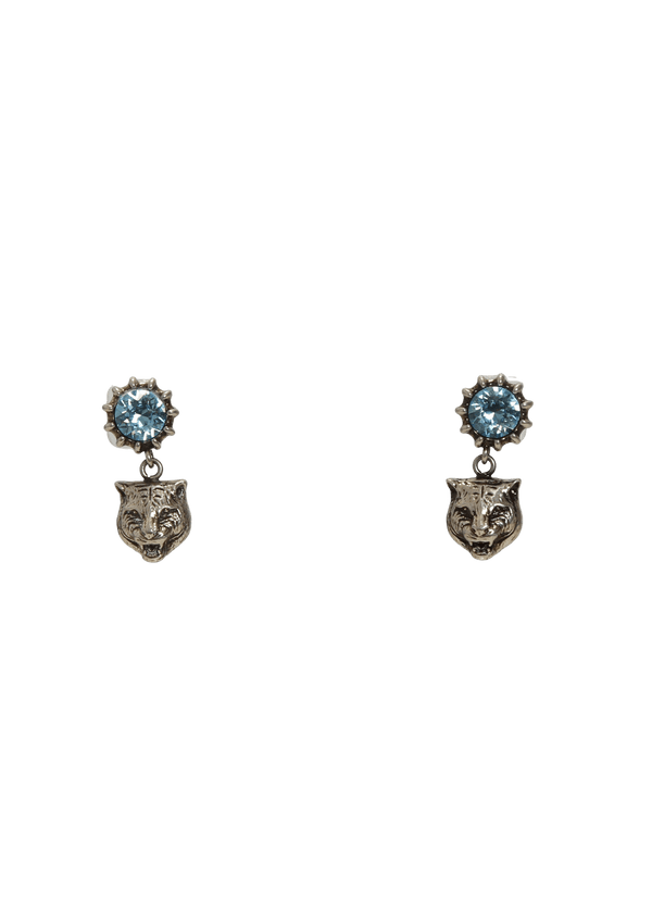 CRYSTAL FELINE HEAD EARRINGS