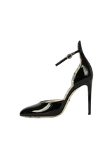 PATENT DAISY ANKLE STRAP D'ORSAY PUMPS 38.5