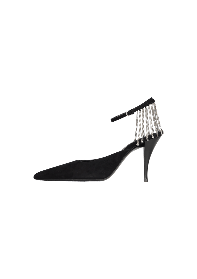 SUEDE CHAIN PUMPS 36