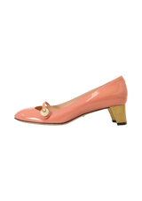 PATENT LEATHER FAUX PEARL PUMPS 38