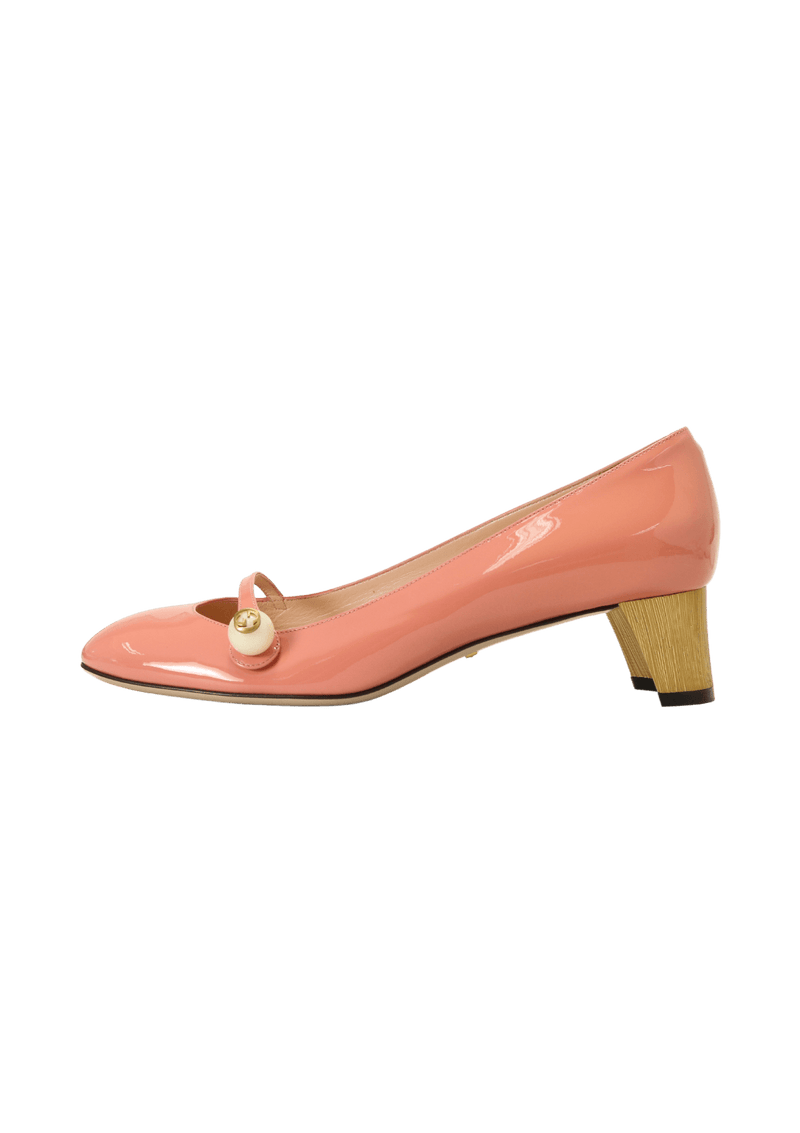 PATENT LEATHER FAUX PEARL PUMPS 38