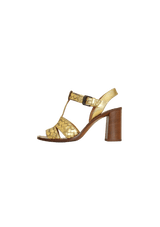 METALLIC INTRECCIATO T-STRAP SANDALS 38