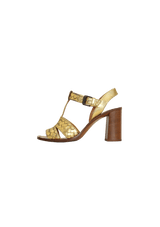 METALLIC INTRECCIATO T-STRAP SANDALS 38