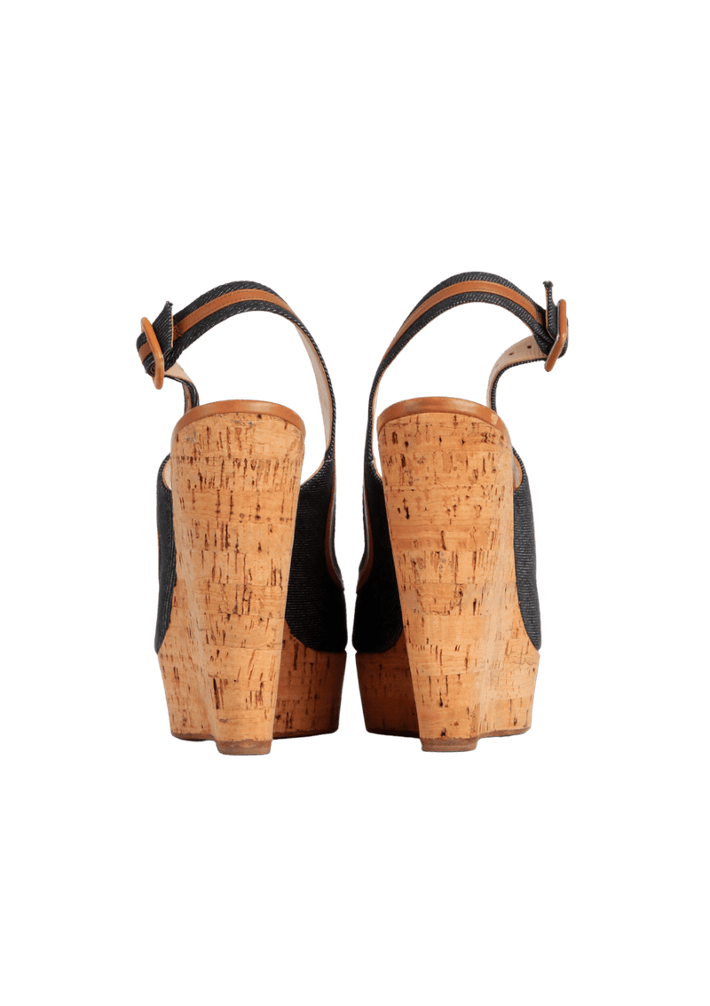 CORK WEDGE DENIM SANDALS 37