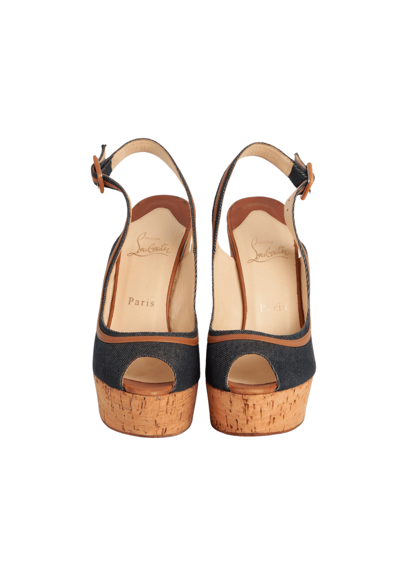 CORK WEDGE DENIM SANDALS 37