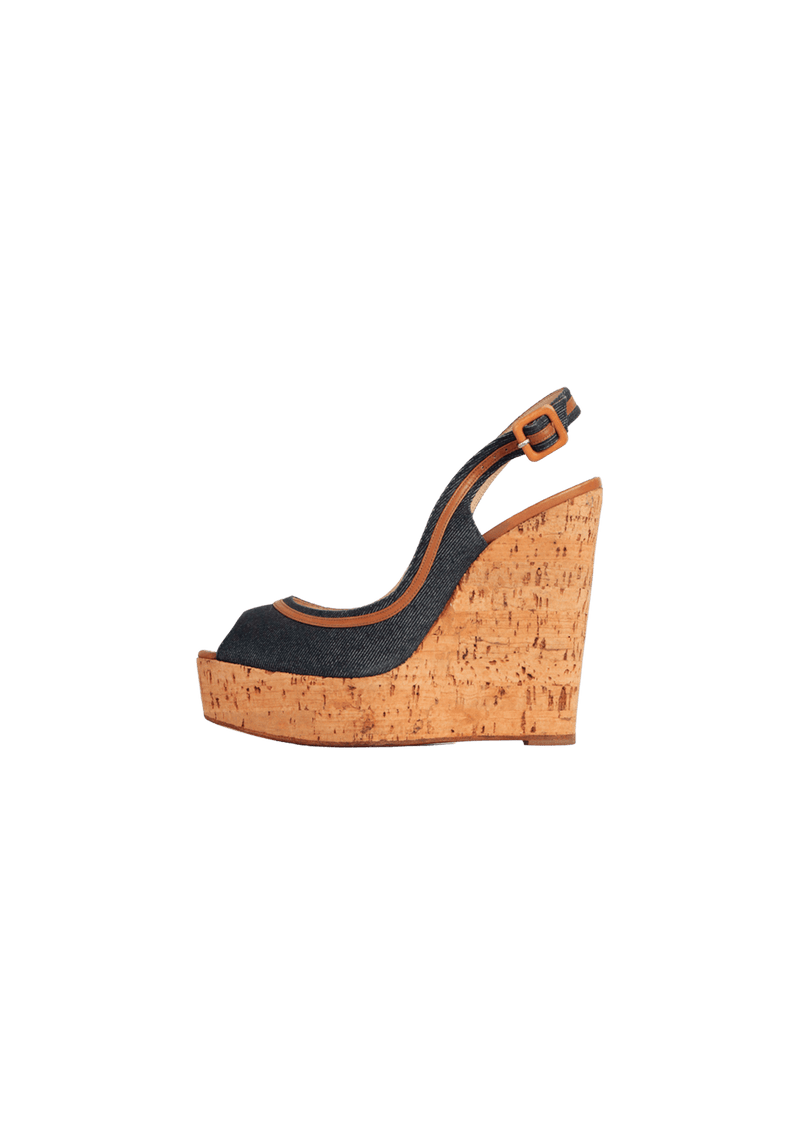 CORK WEDGE DENIM SANDALS 37