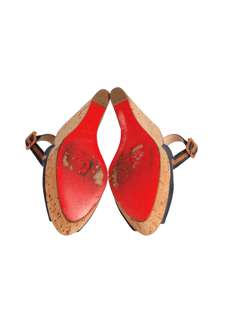 SANDÁLIA CHRISTIAN LOUBOUTIN CORK WEDGE DENIM SANDALS 37 AZUL