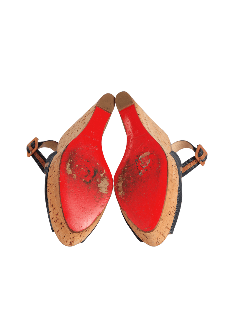 CORK WEDGE DENIM SANDALS 37