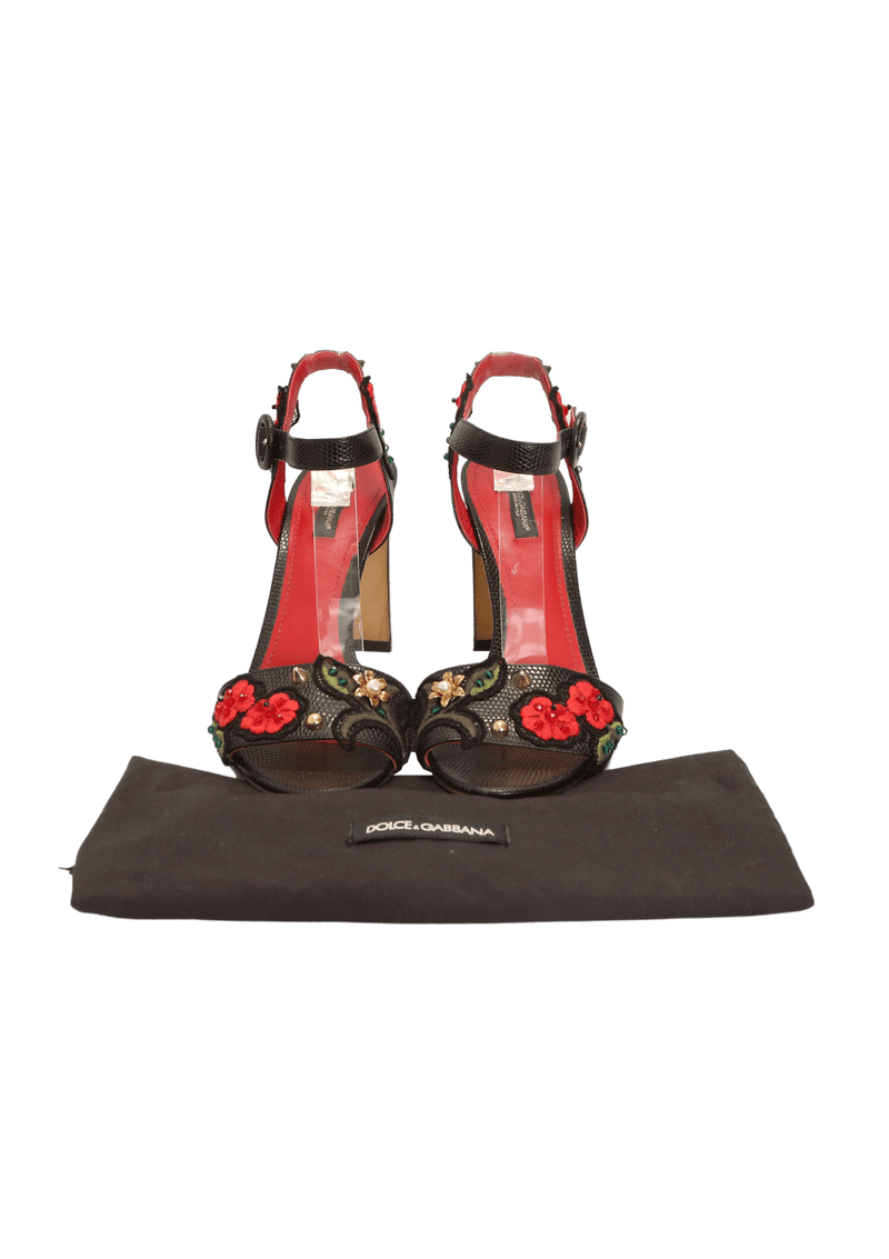 EMBOSSED FLORAL SANDALS 38