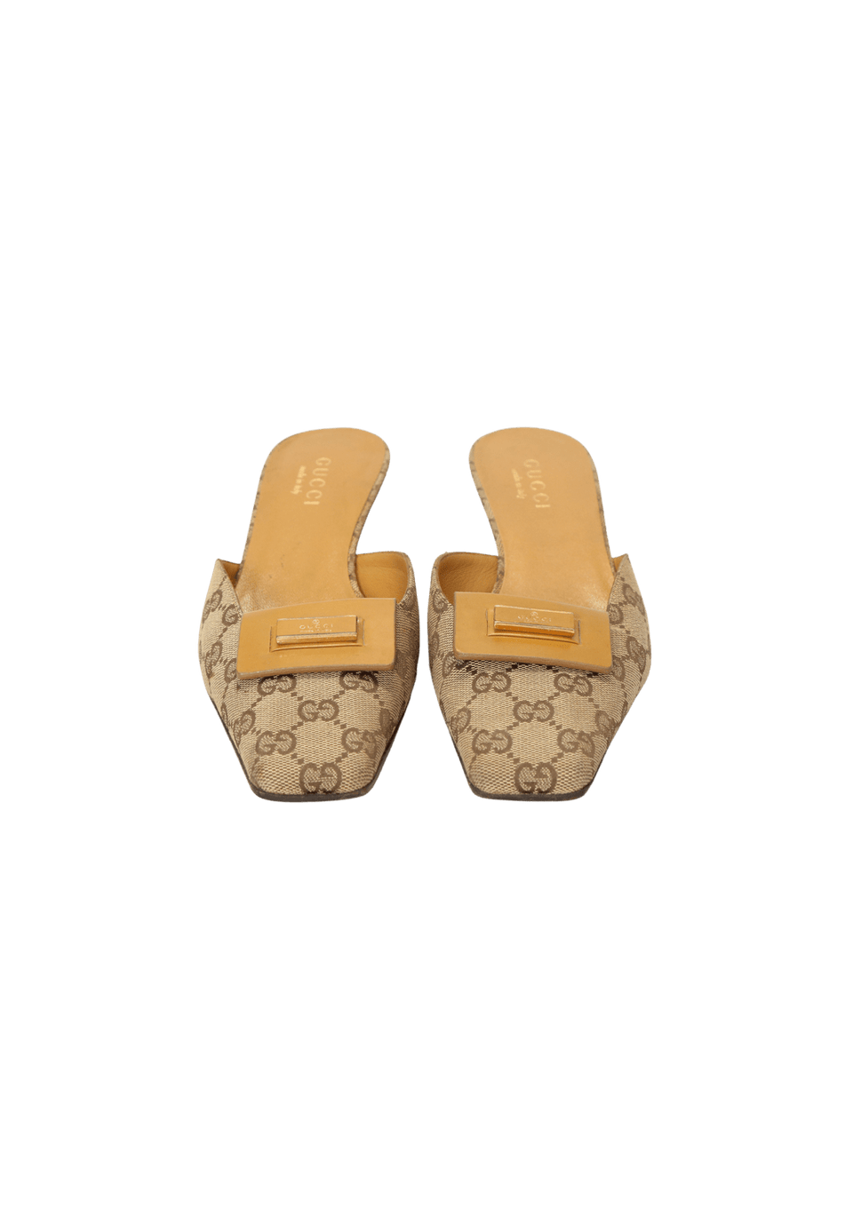 SANDÁLIA GUCCI VINTAGE GG CANVAS MULES 38 BEGE ORIGINAL – Gringa