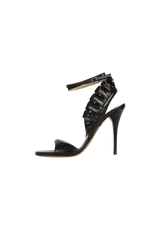 RUFFLE MICROSTUD LEATHER SANDALS 36.5