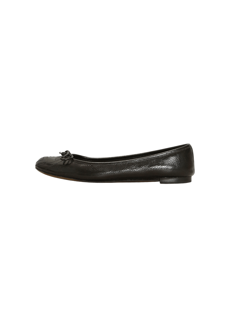 LEATHER INTERLOCKING G BOW BALLET FLATS 37.5