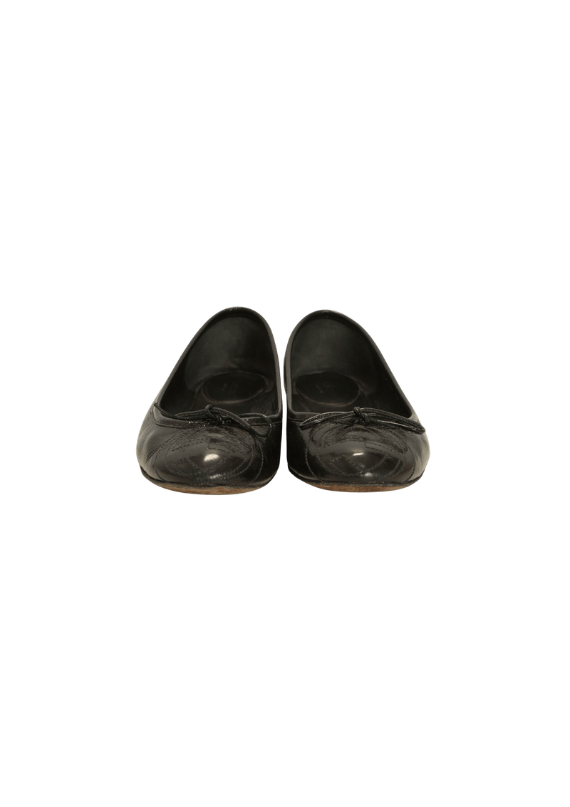 LEATHER INTERLOCKING G BOW BALLET FLATS 37.5