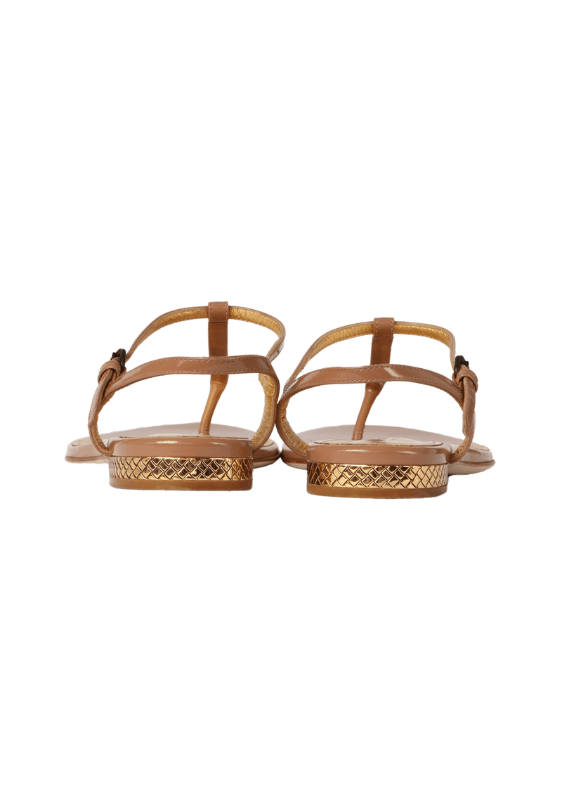 LEATHER T-STRAP SANDALS 36.5