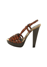 CHECK LEATHER SANDALS 35