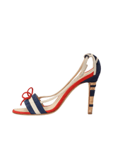 STRIPED OPEN-TOE CORK HEEL 36