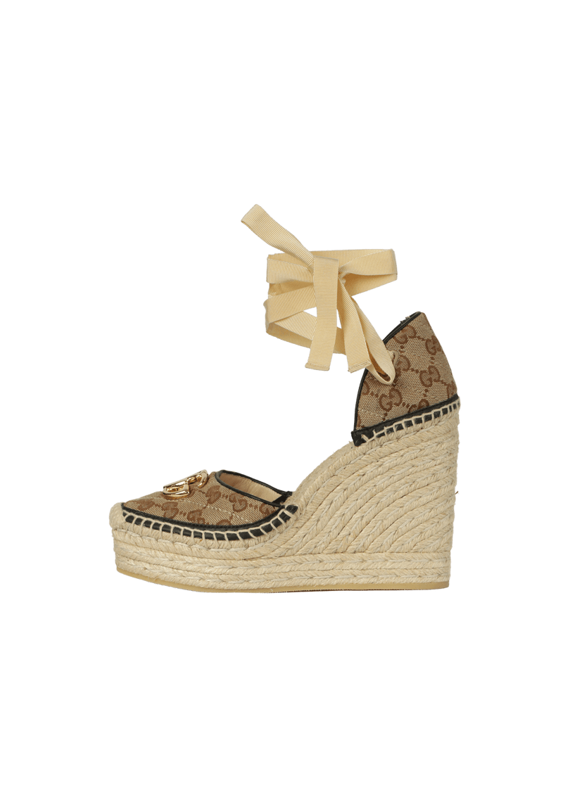 GG ANKLE WRAP PLATFORM ESPADRILLE WEDGES 36