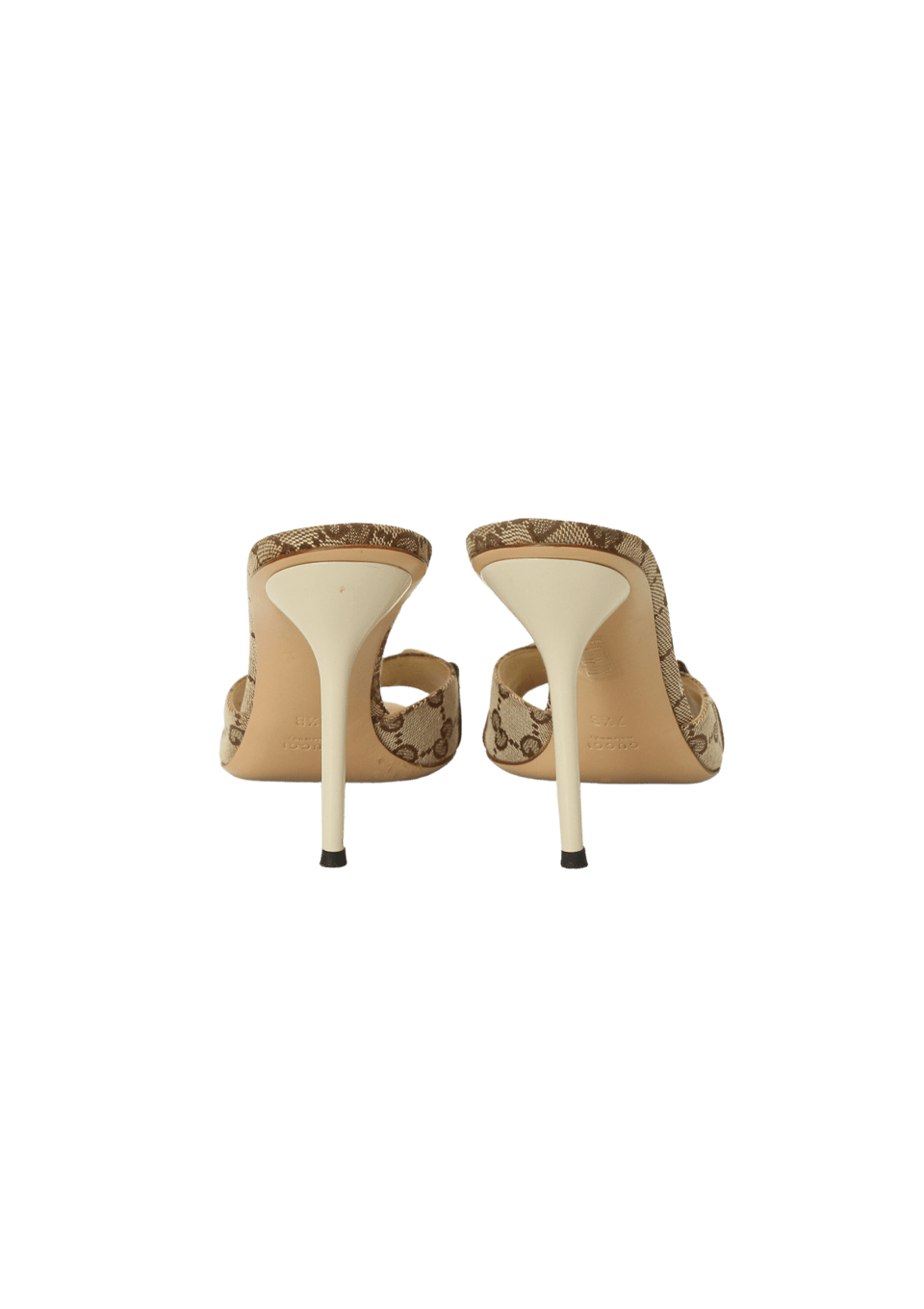 Sandália Gucci GG Canvas Horsebit Open Toe Mules 36.5 Bege