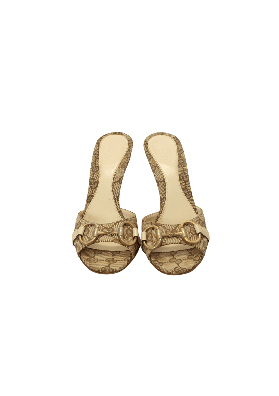 Sandália Gucci GG Canvas Horsebit Open Toe Mules 36.5 Bege