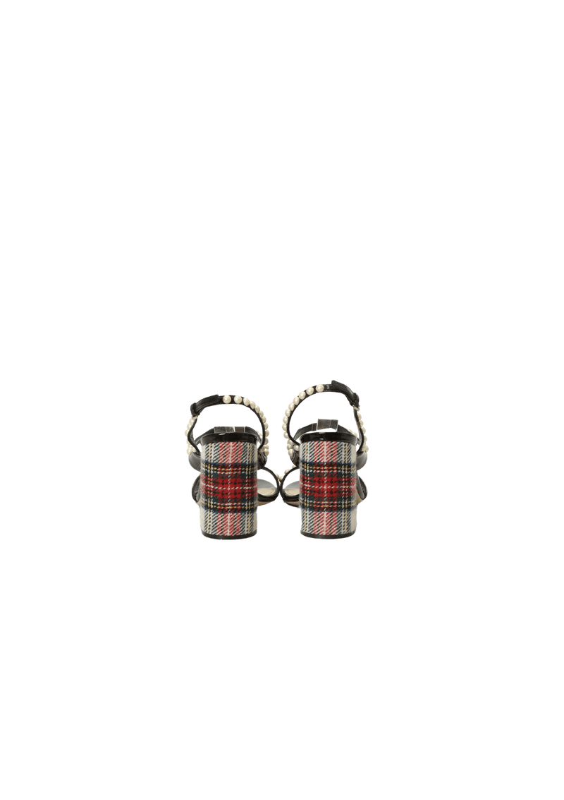 FAUX PEARL TARTAN SANDALS 38