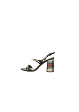 FAUX PEARL TARTAN SANDALS 38