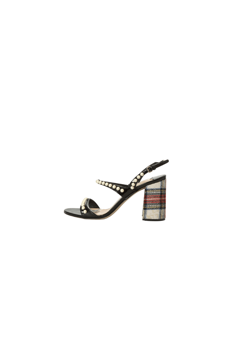 FAUX PEARL TARTAN SANDALS 38