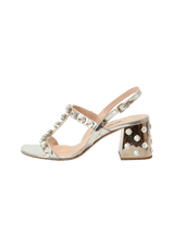 LEATHER CRYSTAL EMBELLISHMENTS SANDALS 38