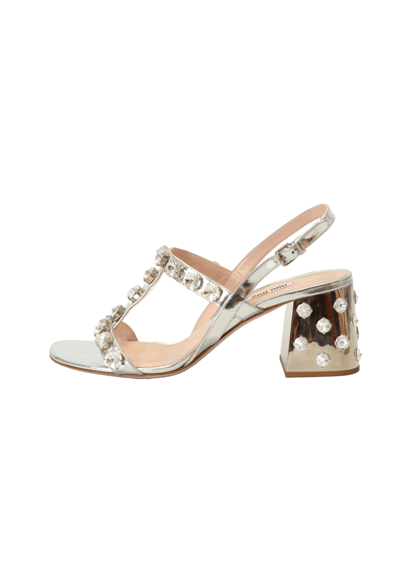 LEATHER CRYSTAL EMBELLISHMENTS SANDALS 38