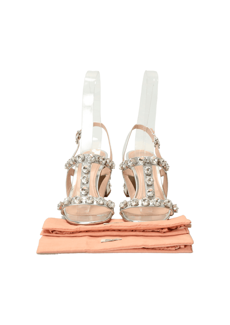 LEATHER CRYSTAL EMBELLISHMENTS SANDALS 38