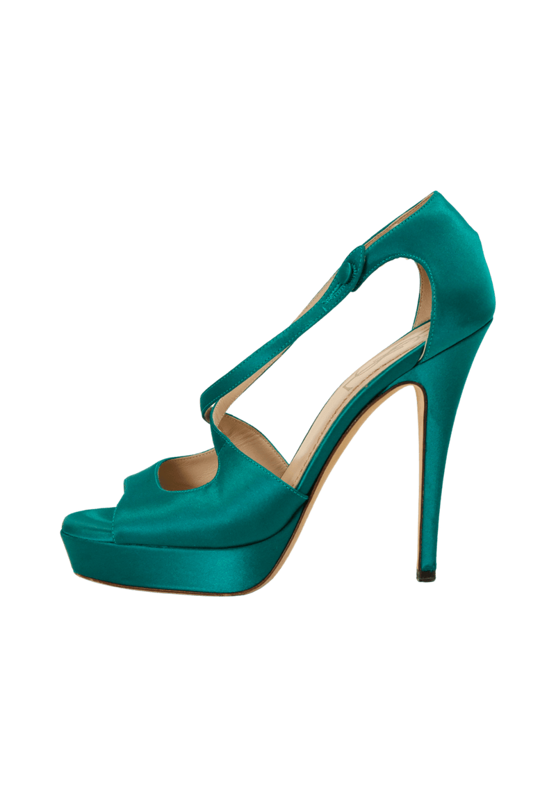 SATIN TRIBUTE CROSS STRAP SANDALS 34