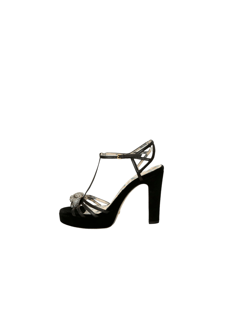 ELIAS T-STRAP CRYSTAL FELINE HEAD SANDALS 36