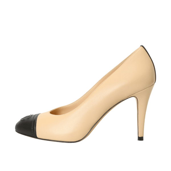 Scarpin Chanel CC Cap Toe Ballet Pumps 34 Bege Original Gringa